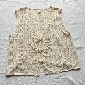 Old Navy Cream Openwork Knit Vest with Tie Details